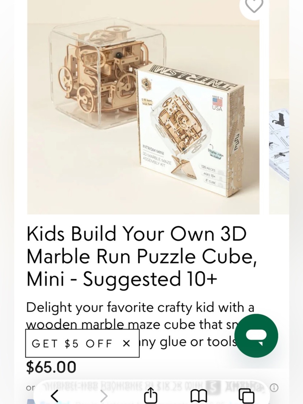 NEW Uncommon Goods Kids Build Your Own 3D Marble Run Puzzle Cube, Intrism Mini